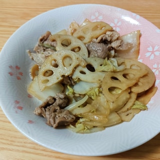 豚肉とれんこんと白菜のオイスターソース炒め